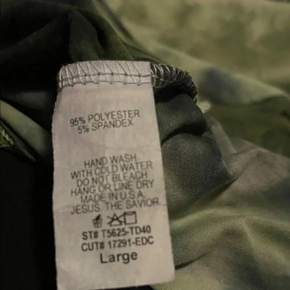 REB. In J. Brand Baseball Style Green Tie-Dye and Leopard Print Long Sleeve Top - Picture 5 of 5